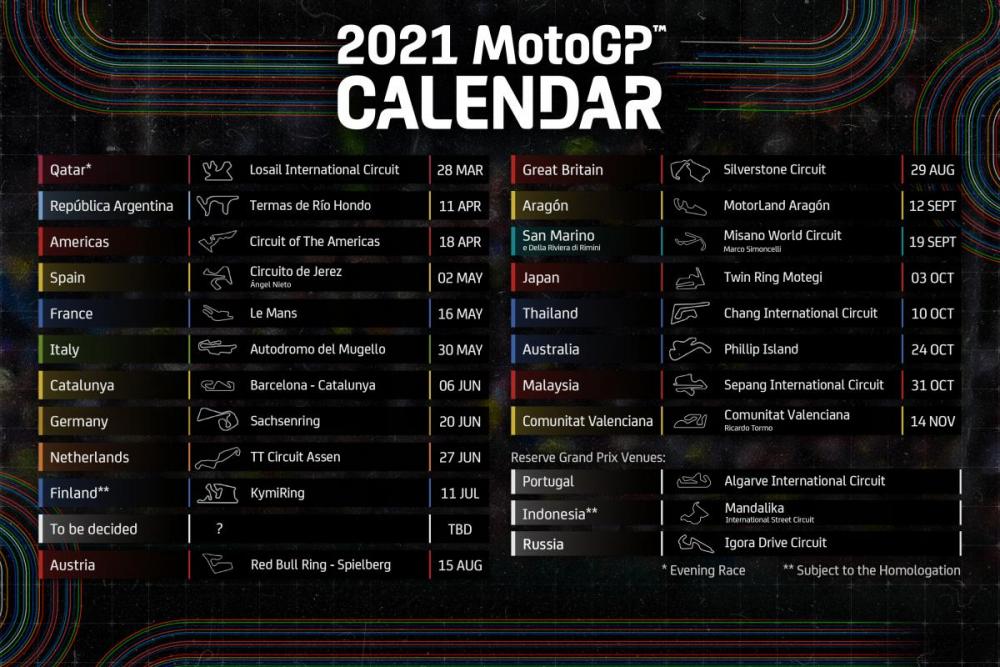 Diramato il calendario MotoGP 2021, 19 GP in programma - Motociclismo